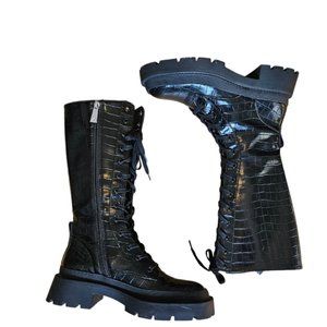 Zara Faux Croc Combat Boots Size 37